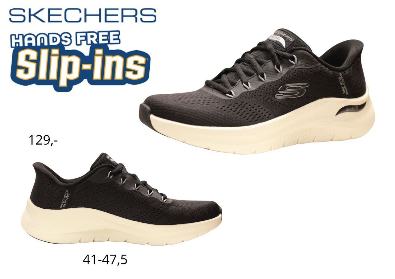 Skechers-lenkkitossu, mustavalkoinen paksupohjainen malli