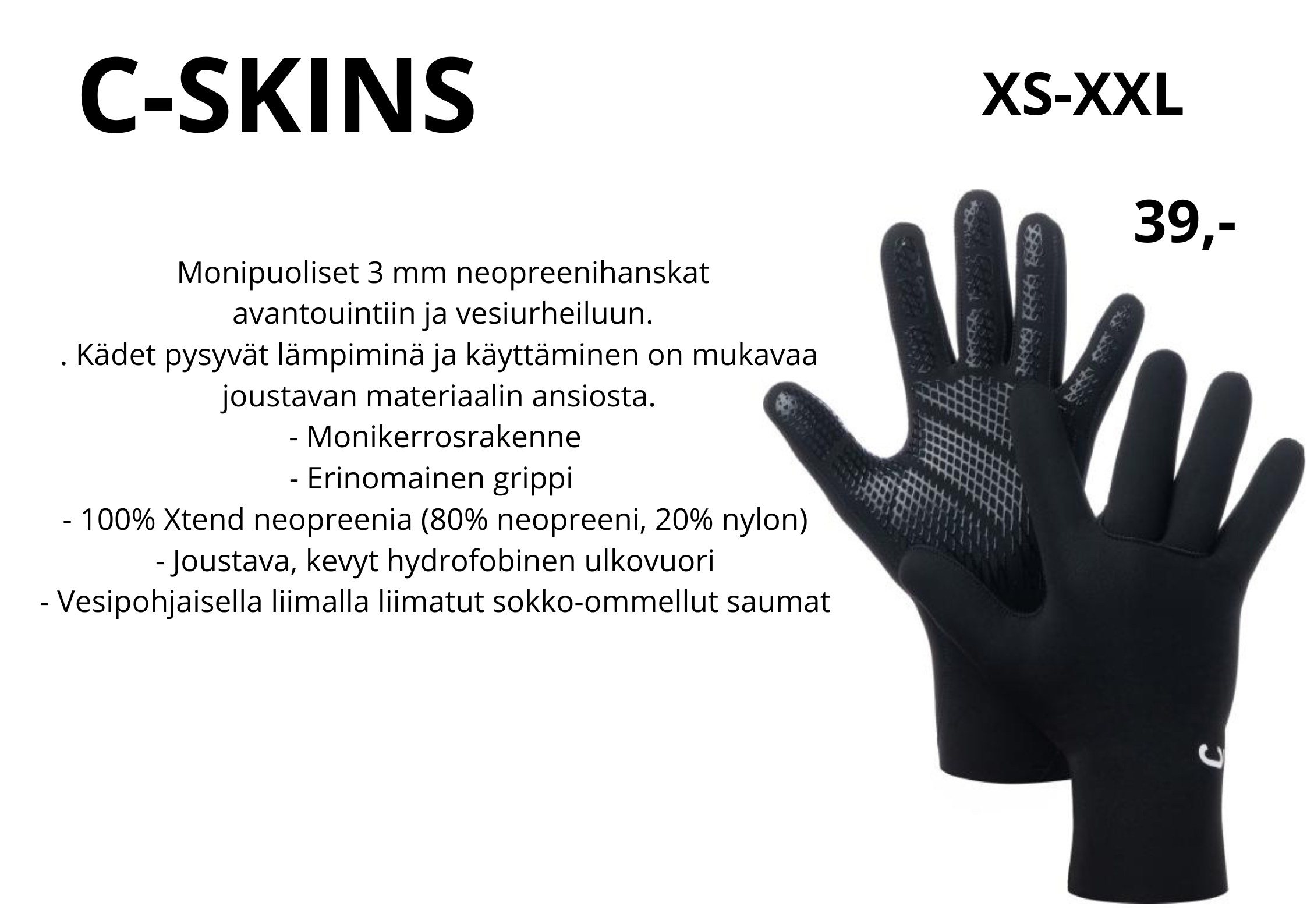 C-Skins-neopreenihanskat, mustat
